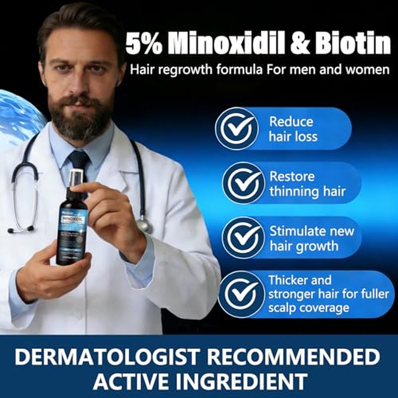 5% Minoxidil Hair Growth Spray for Men & Women | Biotin & Rosemary