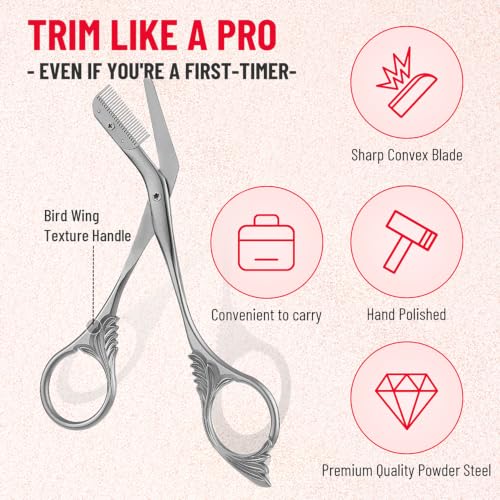 DINNAT Dark Grey Eyebrow Trimmer Scissors with Comb for Men & Women
