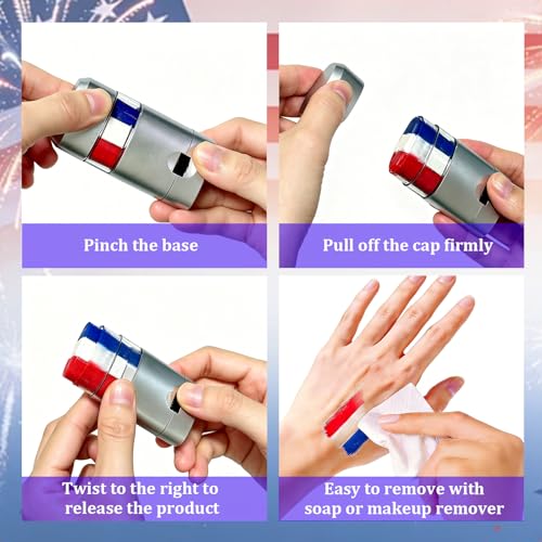 Red White Blue Eye Black Stick - Patriotic Face Paint 4-Pack