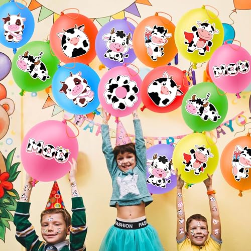 72 Pc Cow Party Favors – 24 Punch Balloons & 48 Tattoos