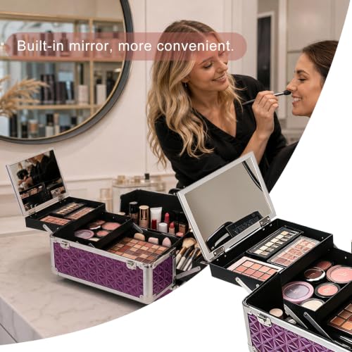 Rolling Makeup Train Case 6-in-1 with Mirror & Lock