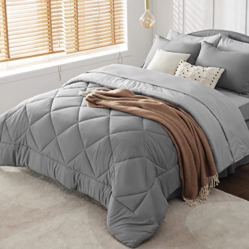 Bedsure Forest Green Twin XL Comforter Set - 5 Pieces Reversible Twin XL Bed in a Bag for College, Extra Long Twin Bed Set Forest Green and Grey with Comforters, Sheets, Pillowcase & Sham