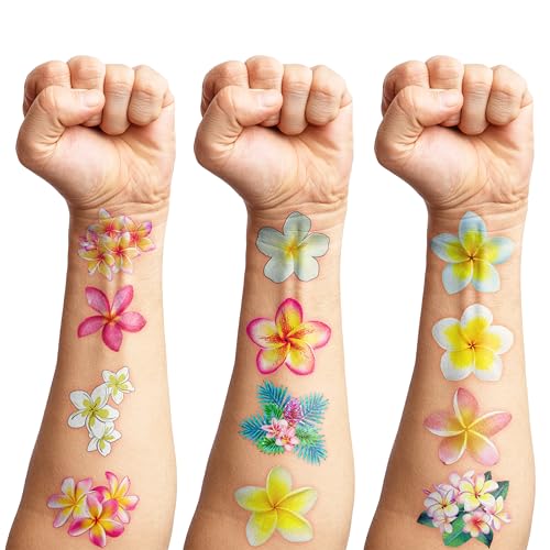96 PCS Plumeria Flower Temporary Tattoos Hawaiian Luau