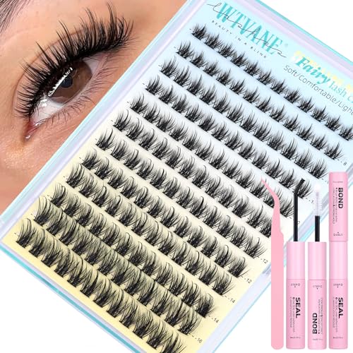 Lash Clusters Kit Wispy Eyelash Clusters Manga Lash Extensions Kit 8-16mm Natural Cluster Eyelash Extensions Fairy False Lashes DIY Individual Lashes Clusters Kit Spikes Lash Clusters
