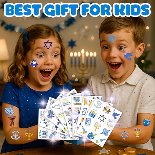 96 PCS Hanukkah Temporary Tattoos - Menorah & Star David Party Favors