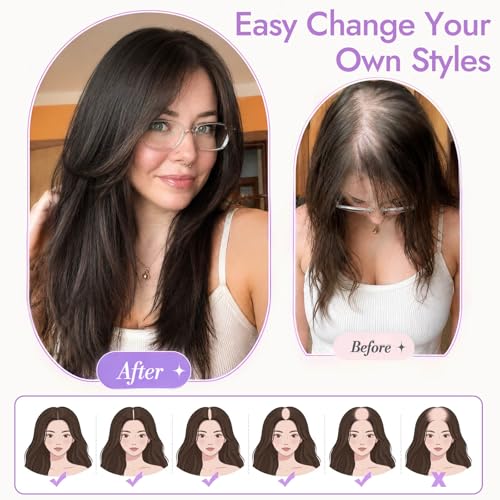 Eawwii Hair Topper 5x6 Clip-In for Thinning Hair, 18" Brown