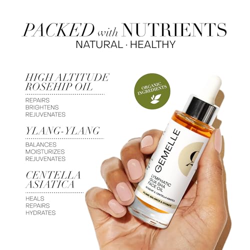GEMELLE Lymphatic Gua Sha Face Oil + Anti-Aging Face Oil ? Morning & Night 15ml | Reduce Puffiness, Sculpt, Hydrate, Repair & Protect | Premium Natural Botanical Oil | Use with Gua Sha Facial Tools