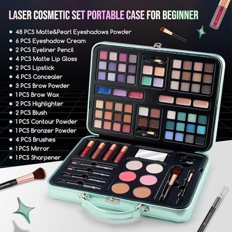 Color Nymph All-in-One Makeup Kit with Green Case & 54 Colors