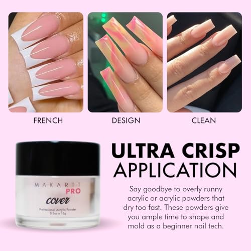 MakarttPro Mini Acrylic Nail Kit for Beginner Nail Technicians 12pcs - Starter Set with Pink & Clear Acrylic Powders, EMA Monomer, Kolinsky Brush and Nail Essentials