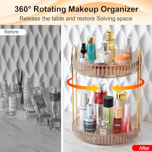 GTI 360° Rotating Makeup Organizer 2-Tier, 9 Inch Gold Vanity Storage