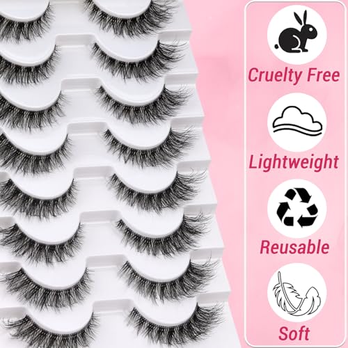 Cat Eye Wispy False Lashes 5-14mm Natural Look D Curl 8 Pairs