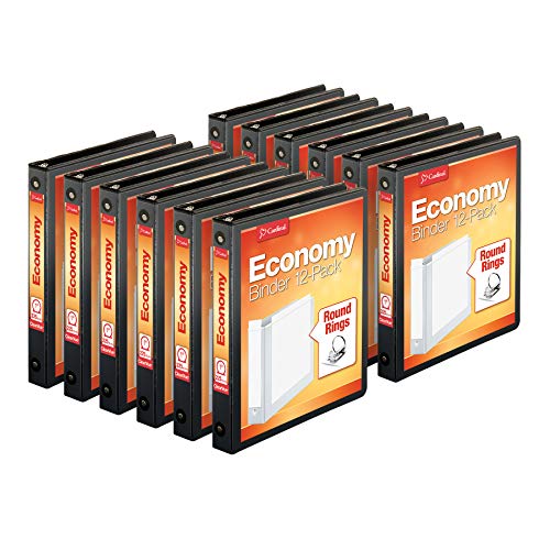 Cardinal Economy 3-Ring Binders, 1.5", Round Rings, Holds 350 Sheets, Black, Carton of 12 & Economy 3 Ring Binder, 2 Inch, Presentation View, Black, Holds 475 Sheets, 4 Pack of Binders