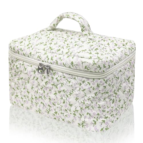 1pc Large Makeup Bag, Cute Cosmetic Bag for Women Girls, Floral Coquette Aesthetic Toiletry Bag, Travel Make Up Organizer Bag (Purple Floral Print