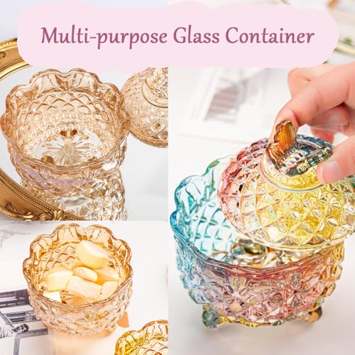 4" Glass Dusting Powder Container with 2 Fluffy Puffs,Cute 3.5" Soft Body Powder Puff and Jar Set(Butterfly-olive green)