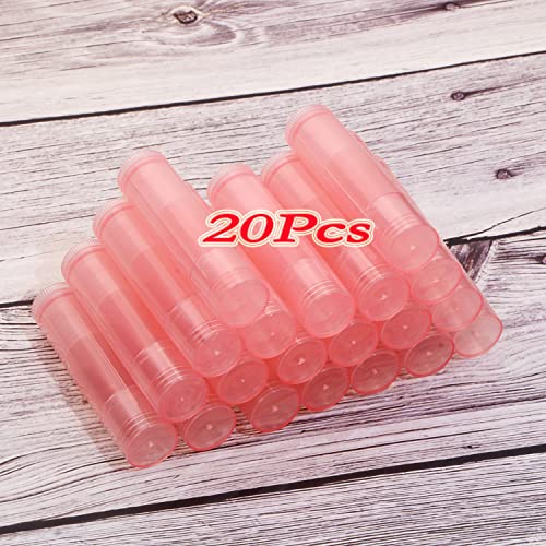 Mini Skater 20Pcs 3/16 Oz (5.5ml) Translucent Lipstick Cosmetic Empty Lip Gloss Lipstick Balm Tube With Caps Container Bottle For Lady Women Makeup Tool (Pink)