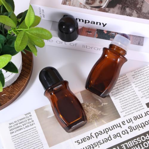 YEXEXINM 2 Pack 1.7oz Amber Glass Roll-On Bottles with Crystal Rollerball