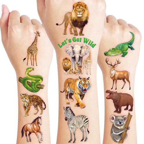 96 PCS Jungle Animal Temporary Tattoos for Kids