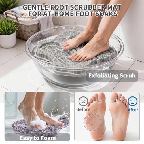 Show Foot Scrubber Mat & Silicone Back Scrubber with Butterfly Form Design,3 Brush Designs for Deep Cleaning Shower Foot Scrubber Mat, Wall Mounted Back Scrubber Silicone Bath(Grey)