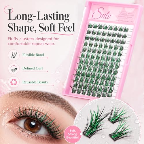 Black & Green 3D Cluster Lashes - 10mm Fluffy Extensions