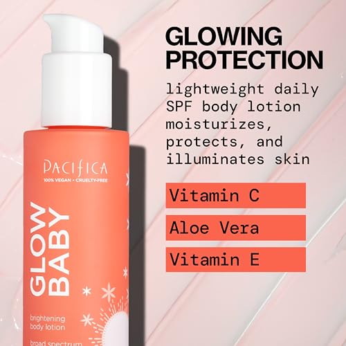 Pacifica Glow Baby Vitamin C SPF 30 Body Lotion ? Brightening Daily Moisturizer + Broad Spectrum Sun Protection, Hydrating No White Cast Sunscreen for Glowing Skin, Clean Vegan & Cruelty-Free Skincare