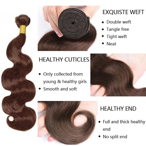 #4 Brown Body Wave Human Hair Bundles 12-16 Inch