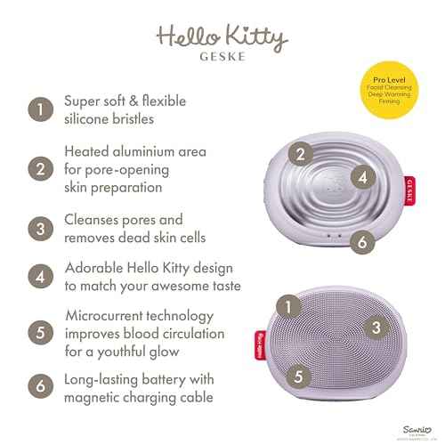 GESKE x Hello Kitty SmartAppGuided Sonic Thermo Facial Brush | 5 in 1 | Skin Cleansing | Cleansing Brush with Thermal Function | Electric Facial Massager