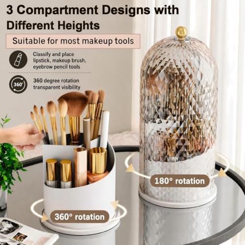 360° Rotating Makeup Brush Holder with Lid - Waterproof & Dustproof