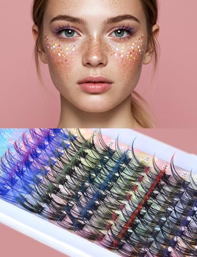 Colored Eyelash Clusters DIY Kit - 6 Colors, 14/16mm D Curl (96pcs)