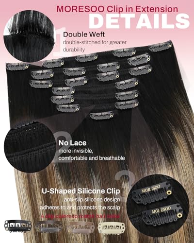 Moresoo Clip-in Hair Extensions Human Hair 18" 120g