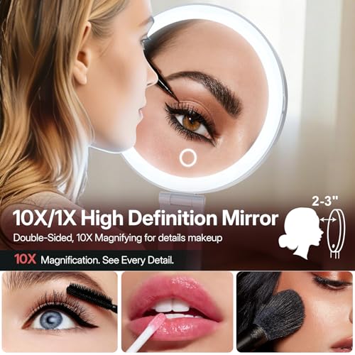 LitBear Travel Makeup Mirror 10X/1X Magnification LED Lighted