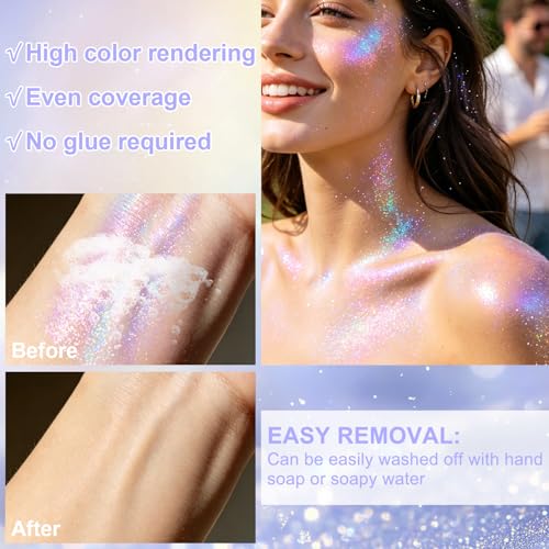 Roll-On Body Glitter Gel - Holographic Chameleon, 2 Pack