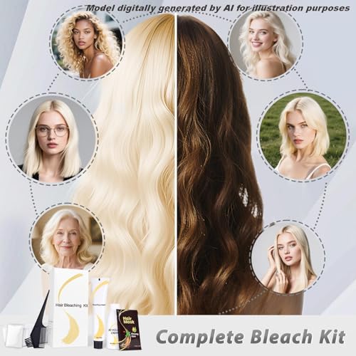 JUANCHI Ammonia-Free Hair Bleach Kit - Lift Up to 8 Levels, No Drip Lightening for Home Use