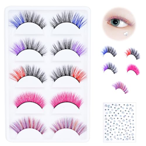 Colored Faux Mink Eyelashes - 5 Pairs with Black & Vivid Colors