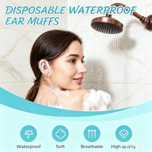100pcs Disposable Waterproof Ear Covers for Hair Dye, Bathing & Travel - Elastic Clear Plastic (Variation of THIS listing: 100)