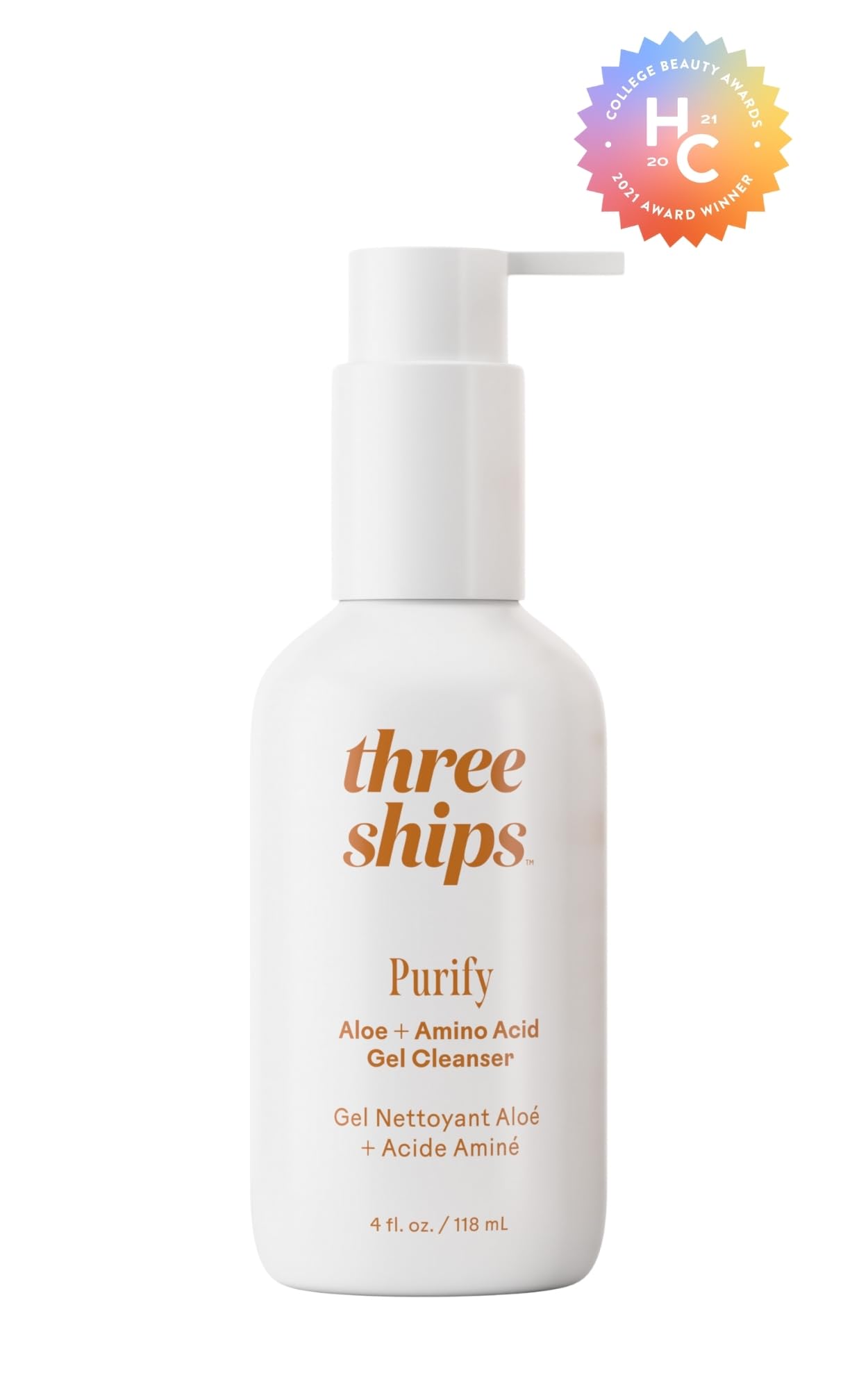 Three Ships - Purify Aloe + Amino Acid Gel Cleanser | Moisturize, Cleanse, Replenish Skin | Cruelty-Free, Vegan, Paraben-Free, Sensitive Skin Safe (4 fl oz | 118 mL)