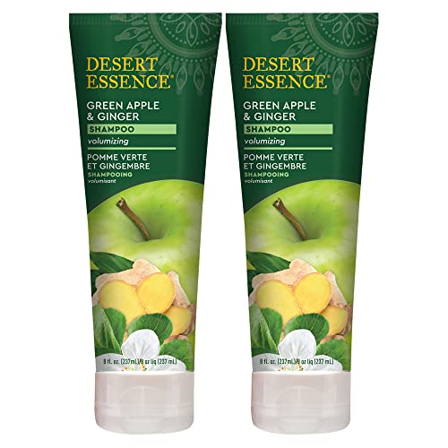 Desert Essence Green Apple & Ginger Shampoo - 8 Fl Ounce - Pack of 2 - Adds Volume, Strength & Shine - Moisturizer & Revitalizing - Coconut Oil - - Apple & Ginger Root Extract