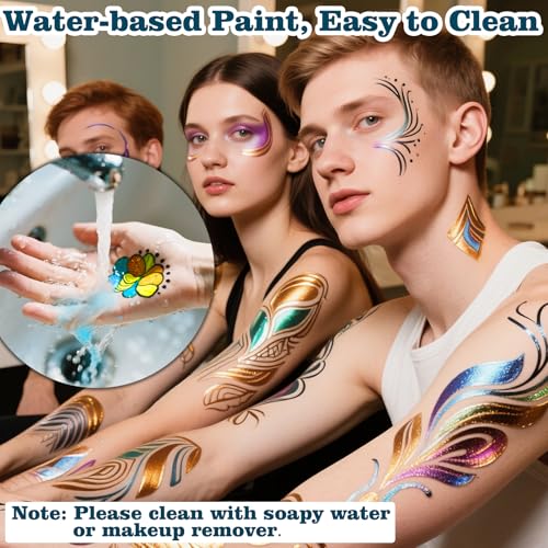 12 Colors Metallic Face Paint Glitter Tattoo Kit, Washable Glittering Face Body Painting Pens for Halloween Makeup Party Festival Clubs Cosplay Costume