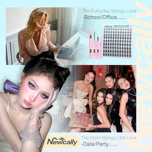 Manga Lash Clusters Kit Anime Lash Extension Kit Spiky Natural Eyelash Clusters Kit CC-curly 8-12MM Eyelash Extension Kit with Clear Lash Band Doll Eye Look by Newcally