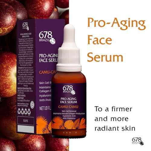 678Brazil Pro-Aging Face Serum - Daily Use - Reduces Fine Lines & Wrinkles - Firmer & More Radiant Skin - Camu-Camu, Hyaluronic Acid, 1% Bakuchiol, Vitamin C, Prebiotic, Niacinamide - 1.01 fl oz