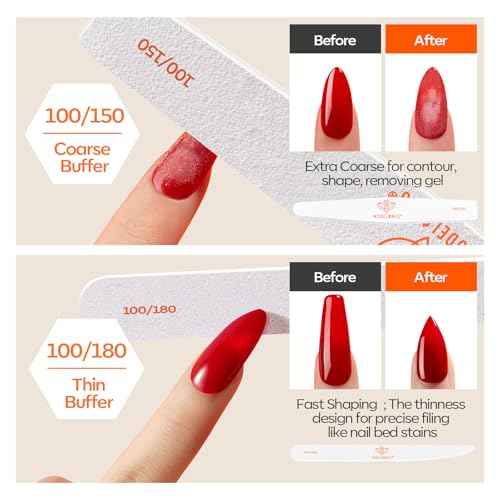 Modelones Nail Files and Nail Buffers Blocks 4 PCS, Double Side Trimed & Shaped Emery Board 100/150/180 Grits 600/3000 Nail Shine Polishing Stick, Reusable Washable Anti-bend Anti-drop Particles White