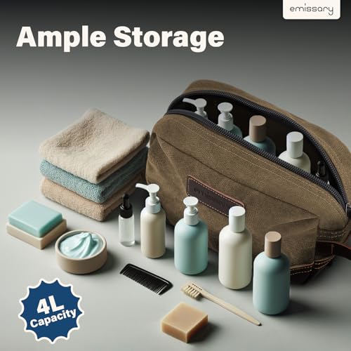 Men's Canvas Toiletry Bag with Leather Handle - Water-Resistant Dopp Kit