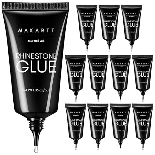 Makartt Rhinestone Glue Set - 12x30ml Medium Viscosity for 1–6mm Rhinestones & 3D Charms (Variation: Nail Rhinestone Glue Set, 12 x 30ml)