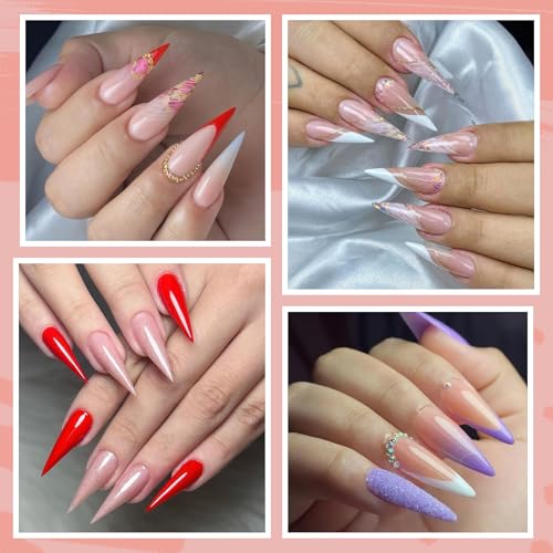 UNA GELLA B2-Half Long Clear Stiletto Gel Nail Tips - Double-Sided Matte Finish, 216pcs
