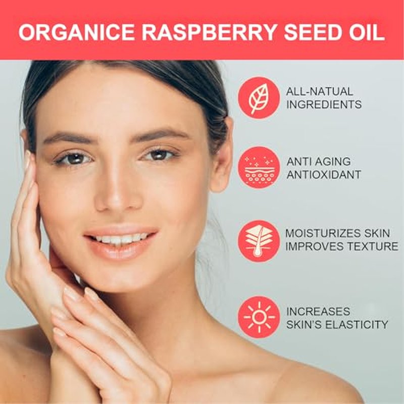 Organic Raspberry Seed Oil for Face, Skin, Hair, Body, Antioxidant, Enhances Barrier, Deep Moisturizing, Cold Pressed Lightweight Raspberry Seed Facial Oil for Women all Skin Type