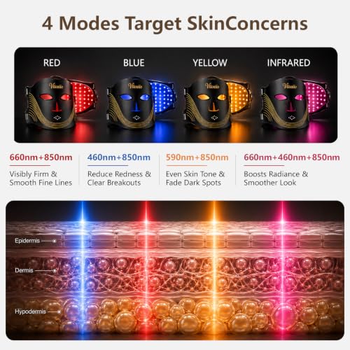 Viioaiio Black Wireless LED Light Therapy Face Mask with 4 Modes, 336 LEDs, 850nm NIR & Red Light, Rechargeable 2000mAh, for Home & Travel