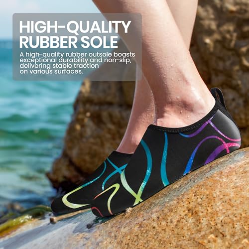 SEEKWAY Water Shoes Women Men Adult Quick-Dry Aqua Socks Barefoot Non Slip for Beach Swim River Pool Lake surf Black Size SK002