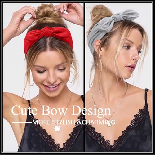 Boho Bandana Headbands for Women with Removable Bow - 6 Pack