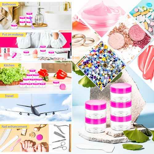 MotBach 40Pack 15g Small Plastic Cosmetic Containers with Lids, 15gram Plastic Makeup Containers Jars with Spatulas, 15ml Sample Jars Travel Size Containers for Toiletries Lip Balm Cream Slime Lotion