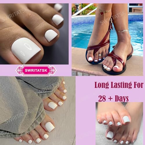 SWRITATSK White Press On Toenails - 150pcs, 15 Sizes, Square Tips