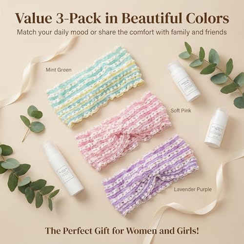 3-Pack Wide Spa Headbands for Women – Non-Slip, Stretchy & Breathable